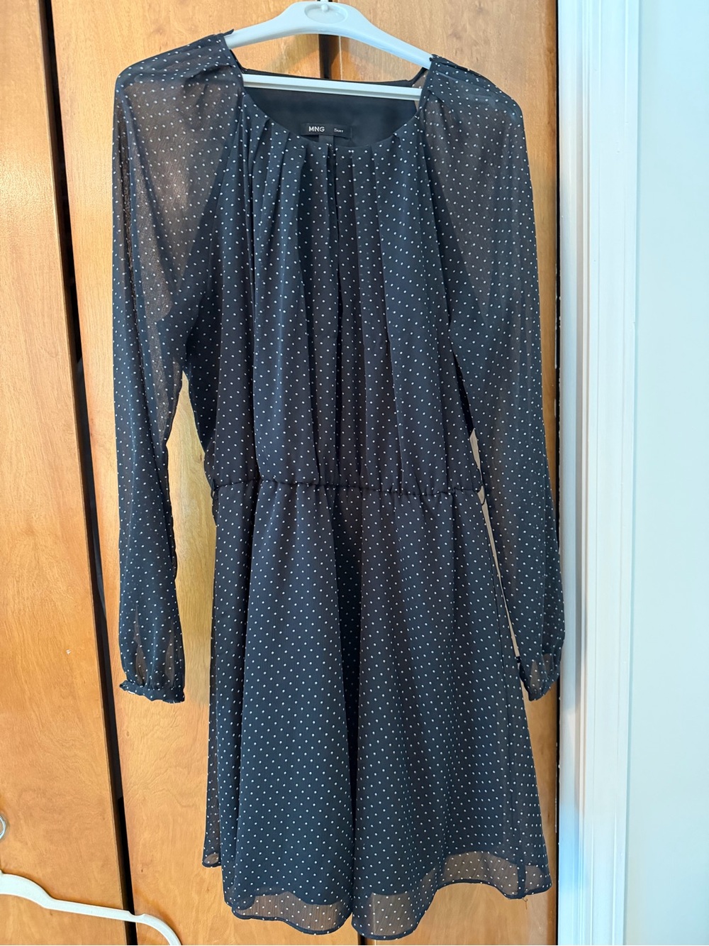 Mango Black Dress with White Polka Dots - Long Sleeve